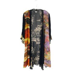 Carol Turner Collection Cardigan Art to wear Multicolor Sheer Long